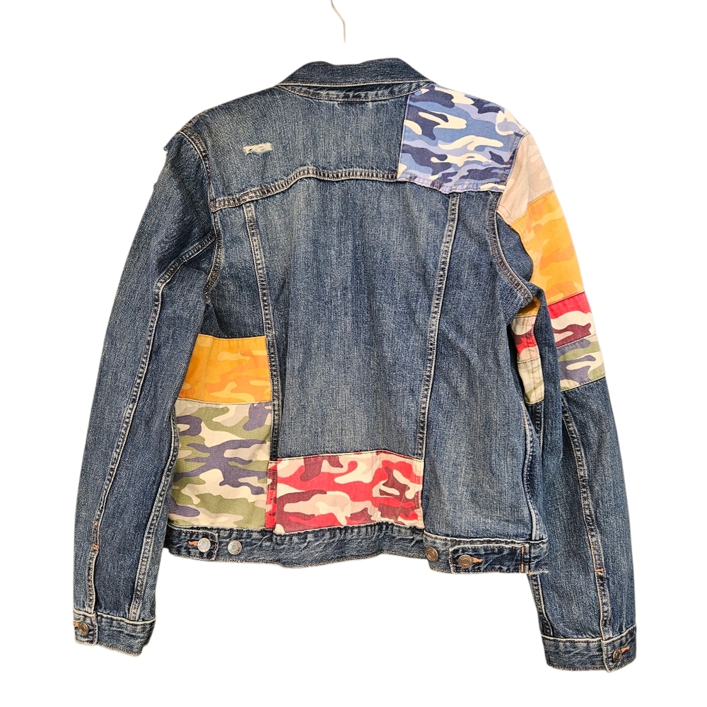 Gap Denim Camo Patchwork Jacket Distressed Size Xl - image 3